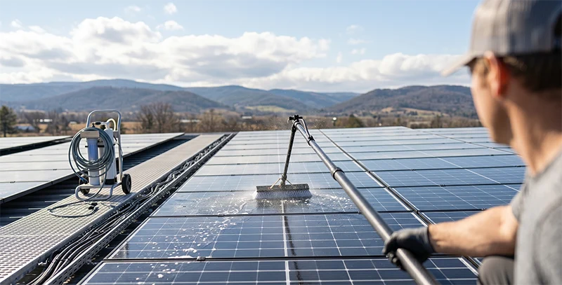 Solar panels being cleaned